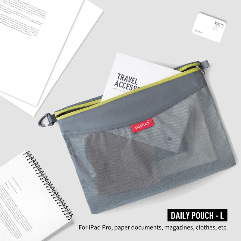 pack all 3 Pcs Water-resistant Material Zipper Pouch Set, Mesh Zipper Bags for Storage, Travel, Office (Gray) - Image 4